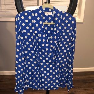Sky Blue Doncaster blouse with white polka dots